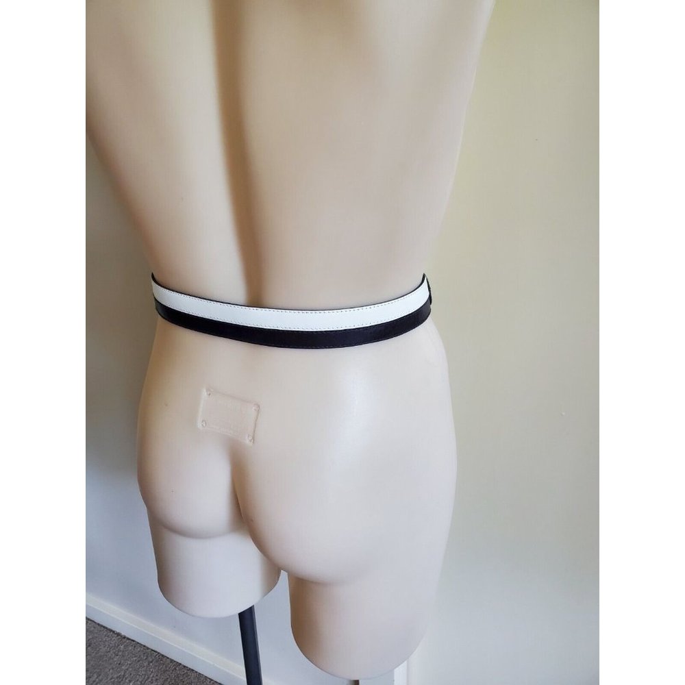 Black white gold buckle vintage genuine leather Jobis Germany belt 36 89cm women - Picture 2 of 3